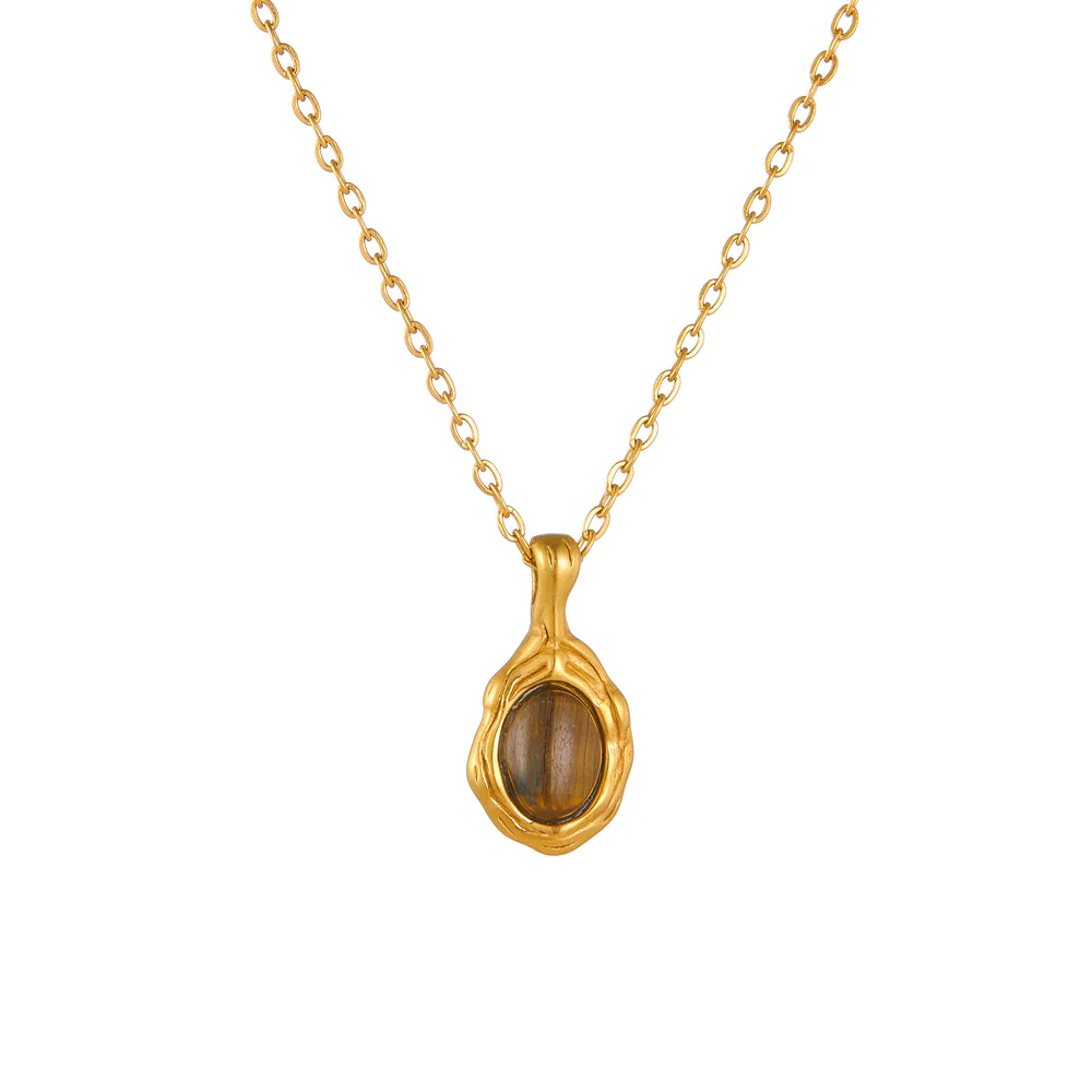 Gold Necklace with Brownish Yellow Gemstone Pendant